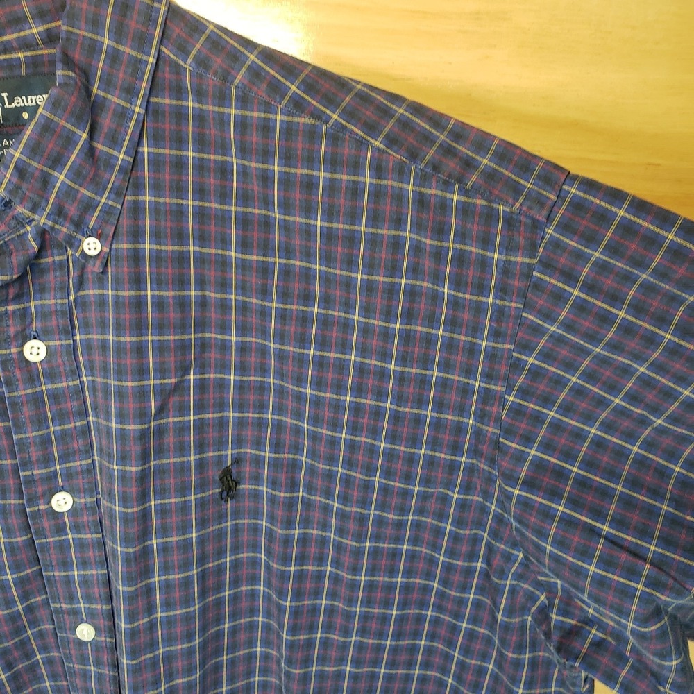 Ralph Lauren Blake Men's L Long Sleeve Button Shirt Plaid Cotton Blue Red